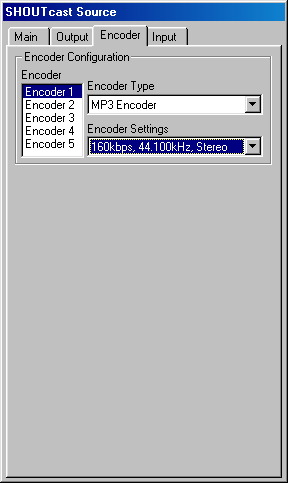 SHOUTcast Source -> Encoder